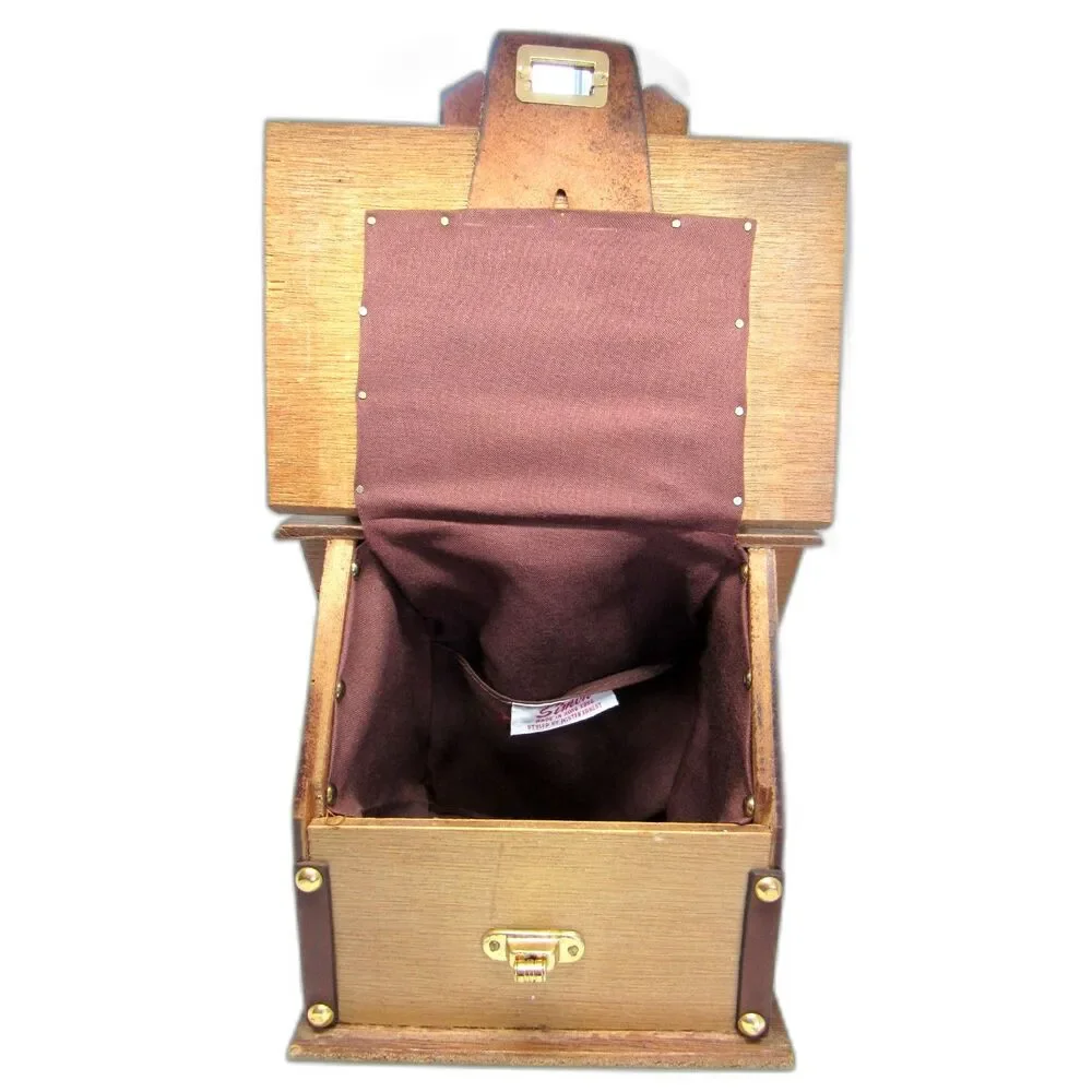 Vintage box purse wooden chest gold tone chain handle by Mister Ernest 6x6x4.5